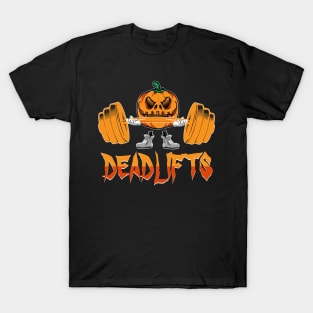 Deadlifts Weightlifting Pumpkin Gym Workout Halloween T-Shirt